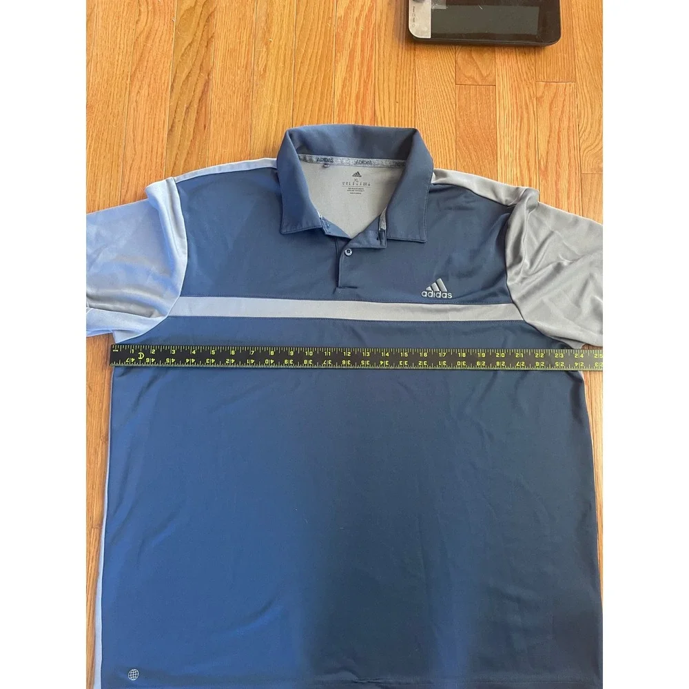 Adidas Mens XL Blue Grey Colorblock Short Sleeve Golf Polo Shirt Athletic Top